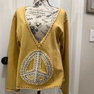 Yellow V-Neck Peace Sign Top